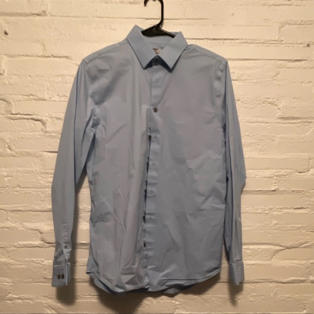 Express 1MX fitted Men's Sky Blue Dress Shirt